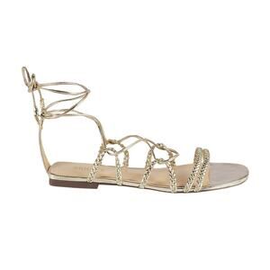 Schutz Braided Platinum Lunah Flat Sandals Size 7